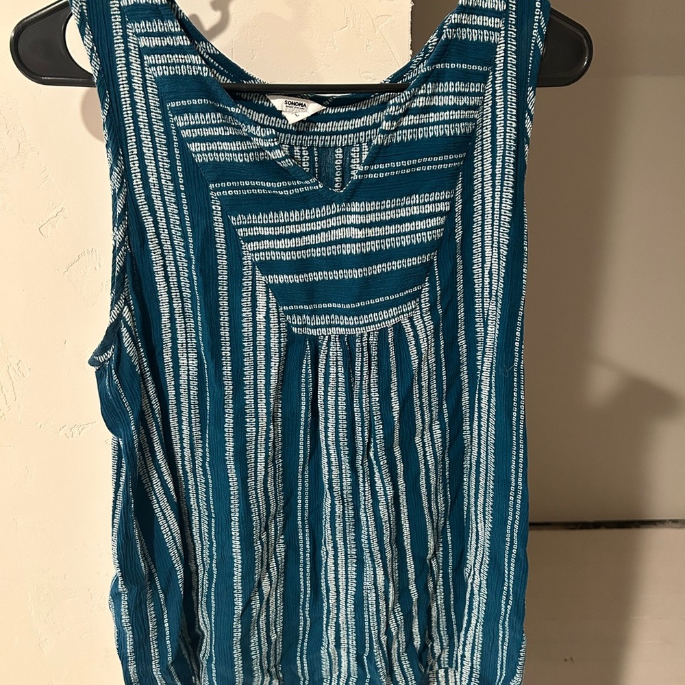 Teal Striped Sleeveless Top